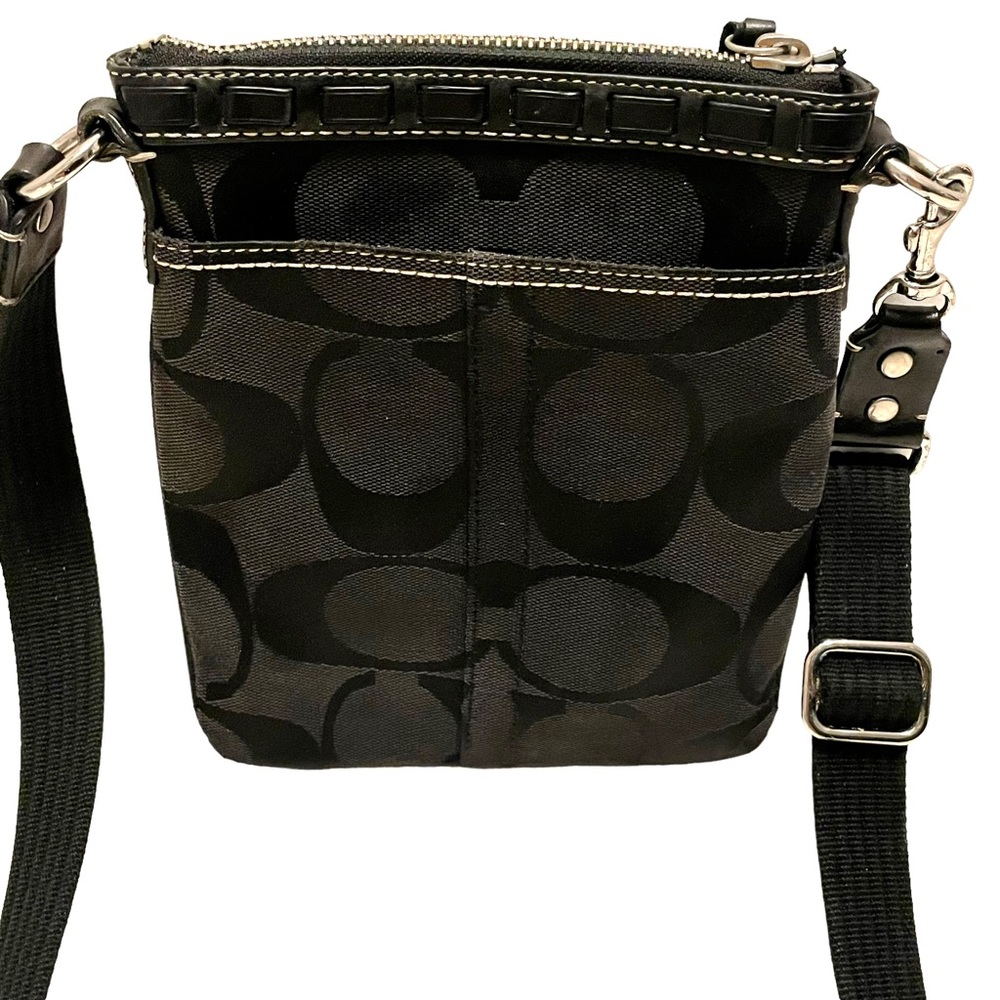 Coach Vintage Black Leather Signature Fabric Crossbody Pouch Handbag w/Snakeskin